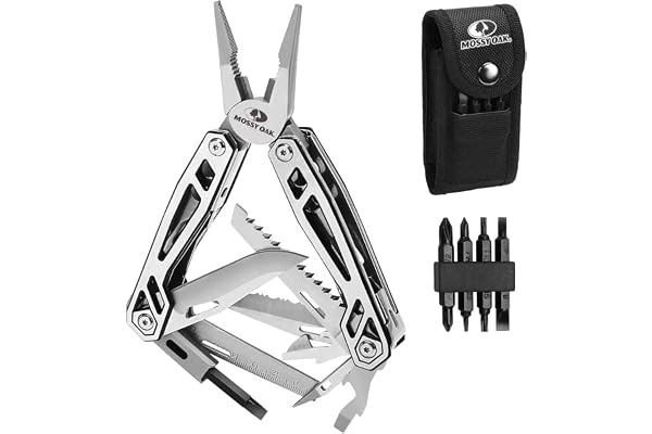 Mossy Oak Pince Multifonction en Acier Inoxydable 21 en 1 avec Structure Autoverrouillée Parfait pour Extérieur, Survie, Camping, Randonnée, Réparation Simple