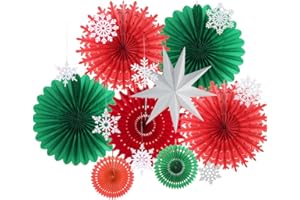 SUNBEAUTY Weihnachts-Party-Dekorationen Weihnachten Papierfächer Schneeflocke hängende Dekorationen Papierstern für Weihnachten Xmas Party Supplies
