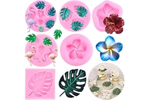 RFGHAC Moldes de silicona con diseño de flamenco, diseño de hojas tropicales, plumeria, hibisco, flores, fondant, hojas de palma, molde de chocolate para decoración de pasteles de caramelo, decoración