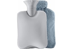 BIAOQINBO Borsa Acqua Calda, 2L/3L Borsa dell'acqua Calda con Copertura in Peluche, Hot Water Bag, PVC senza BPA, per Alleviare il Dolore e Ritenzione di Calore per Bambini e Adulti - Grigio (2L)