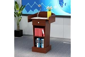JIANRUI Lectern Podium Stand Wood Pulpits, Customer Reception Podiums Desk for Church Conference Auditorium Seminar School Lectern Office Furniture (Teak, with-Drawer)