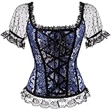 Josamogre Bustino Corsetto Sexy Donna Pizzo Manica Corta Gotico Fiori Fantasy Elegante Taglie Forti Top Vittoriano