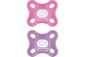 MAM Comfort Lot de 2 tétines, particulièrement petites et légères, pour bébés prématurés et nouveau-nés, en 100% silicone, avec tétine souple MAM SkinSoft et boîte à tétine, de 0 à 3 mois, rose