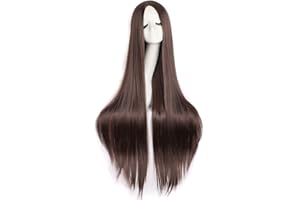 MapofBeauty 100 cm Rzebi Grzywka Dugo Proste Wysoki Temperatura Bonnik Cosplay Kostium Anime Peruki (Ciemny Brzowy)
