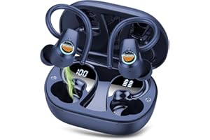 POOUNUR Auriculares Inalambricos Deportivos, Auriculares Bluetooth 5.3 con HD Mic, Pantalla LED, 50H Cascos Inalambricos Bluetooth HiFi Estéreo, Cancelacion Ruido ENC Cascos para Running, IP7 Impermeable,Azul