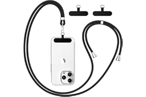 caslord Cordino per Cellulare*1, Patch Universali*2, Adatto a Tutti Gli Smartphone, Cinturino per Cellulare Abbinabile a Qualsiasi Custodia, Regolabile e Rimovibile - Nero