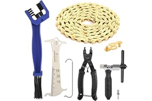 CUINIUNAID Chaîne de vélo 6/7/8 vitesses 1/2 x 3/32" 116 maillons Dérive-chaîne vélo avec pince antivol + testeur de chaîne + brise-chaîne, chaîne de vélo Kit d'outils de chaîne BMX VTT