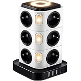SMAYLING 12&rsquo;li Kule Tipi &Ccedil;oklu Priz, 3680W Akım Korumalı, 3 USB + 1 Type-C Hızlı Şarj, Gece Lambalı, Bağımsız Anahtarlı, Uzat