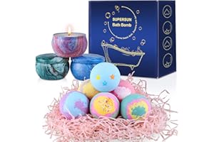 SUPERSUN Badebomben Entspannung Geschenkset Frauen (6 x 100g) mit 3 Duftkerze, Geburtstagsgeschenk Handgefertigte Badekugeln Bäder Geschenke für Frauen, Mama, Frau, Freundin