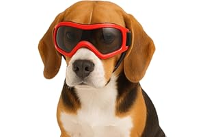 Fohuanky Occhiali da sole per cani per razze piccole e medie, regolabili, con protezione UV, per viaggi, escursioni, divertimento all'aperto (rosso, M)