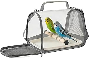 Zuisfau Portable Bird Carrier for Travel, Breathable Small Animal Travel Cage with Perch & PP Tray, Ideal for Parrot, Parakeet, Small Animals on Hiking, Camping & Vet Visits (Grey)