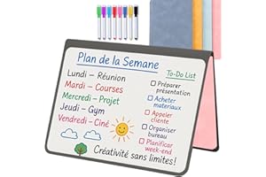 MandA® Tableau Blanc Magnétique – 2 × A5 Pliables + 8 Marqueurs Couleurs + 3 Double Pointe + Gamuza – Ardoise blanche Infantile Effaçable pour Enfants, Étudiants et Bureau | Rose