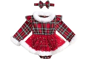 Dazzerake Ensemble de Noël Bébé Fille Déguisement Robe de Barboteuse en Velours Côtelé avec Chapeau 0-24 Mois