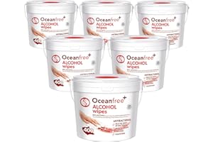 Ocean Free 80% Alcohol Disinfection Wipes - Tub of 400 - Multi Purpose Medical Grade Disinfection - Made in the UK (Pack of 6)