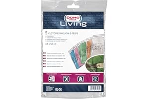 DOMO PAK LIVING Sacchetti Antipolvere per Maglioni, Felpe e Vestiti - Organizza Il Tuo Armadio e Proteggi i Tuoi Abiti - 5 Buste Trasparenti 43x50 cm