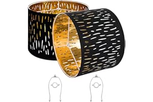 VEVOR Abat-jour tambour, 2 pcs, 33 x 33 x 25 cm, abat-jour de remplacement moyen avec harpe, housse de rechange pour lampes de table, lampadaires et suspensions, assemblage facile, design creux noir