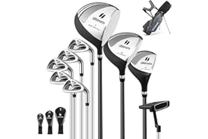 GYMAX Set Complet de Golf 10 Pièces Sac et Clubs, Driver 1#, Bois de Parcours 3#, Hybride 4#, Fers 6# 7# 8# 9#, Pitching Wedge, Putter, Sac de Golf Portable Trépied, pour Hommes Droitiers