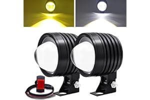 Biqing 1 Paio Faretti LED Moto Supplementari,60W 2 Inch Faretti Moto 12V Faretti Fendinebbia Moto Ambra/Bianco Doppio Colore 1200LM Luci Ausiliarie Moto + Interruttore per Moto a 3 Fili