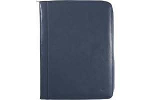 Nuvola Pelle Cartera portadocumentos A4 de Piel Organizador de Trabajo Portablocs de Notas Portaboligrafos con Cremallera Alrededor Azul