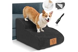 Myiosus Escalier pour Chien 2 Marches, Rampe pour Chiens en Mousse, Escaliers pour Animaux avec Antidérapant Housse en Tissu pour Lit Canapé - (Noir)