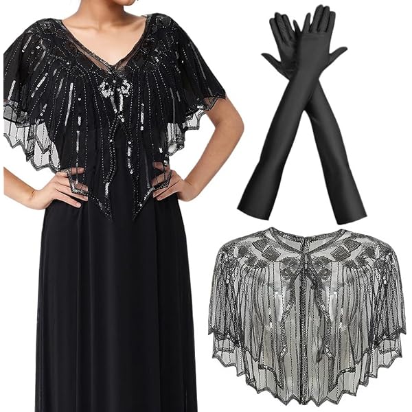 BAOKELAN Châle Soirée 1920s Paillettes Perles - Cape Rétro Mariage Fête