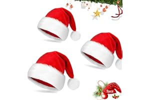 JIASHA 3 Pièces Bonnet de Noel, Rouge Noël Chapeau,Noël Peluche Chapeau,Bonnet Père Noël Chapeau de Noël Rouge Bonnet Noël Adulte,Noël Chapeau pour Décoration de Noël,Fête de Noël