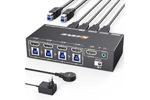 Switch KVM USB 3.0 HDMI 4 porte 8K a 60 Hz, Camgeet 4 PC 1 monitor Switch KVM HDMI, simulazione EDID, per 4 computer condividono 1 monitor e 4 porte USB 3.0, con telecomando cablato, cavi USB 3.0