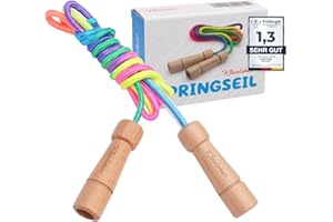 ‎KLEINTOBER KLEINTOBER Premium Springseil Kinder I Hüpfseil Set I Seil mit Mitteverstärker I 220cm I verstellbar I Rainbow I Anleitung für Seilspringen I Urkunde für Motivation I ideal als Geschenk