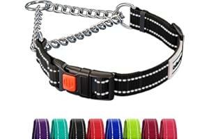 CollarDirect Reflective Dog Collar Martingale Collars Side Release Buckle Chain Training Adjustable Pet Collars (L, Neck Size 17"-22", Black)