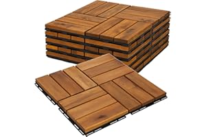 BURI 3m² Holzfliesen Terrassenfliesen Holz Fliesen Mosaik 30x30 cm - 33 STK Balkonfliesen wetterfest aus Akazienholz mit Klicksystem für Terrasse Balkon Stecksystem
