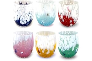 MAZZEGA ART & DESIGN 6 Verres à eau bicolores en verre soufflé et travaillé à la main avec des murrines Murano - Les couleurs de Murano - Bicolor 435 ml. Fabriqué en Italie. (Mélange de 6 couleurs, 6)