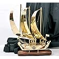 DSH CRAFTING YOUR CURIOSITY Brass Ship With Wooden Base,Showpiece Item,Perfect For Home Decoration&Gifting (Large, 49 Cm)