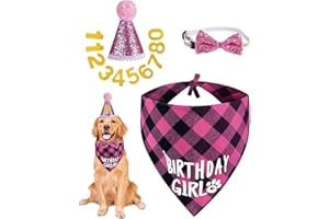 JUKOTA Cappello per Cani Compleanno, Kit di 13 Cappelli di Festa per Animali Domestici con 1 Bandana, 1 Collare Papillon, 10 Numeri, Berretto Compleanno per Cani di Piccola Media Grande Taglia (Rosa)