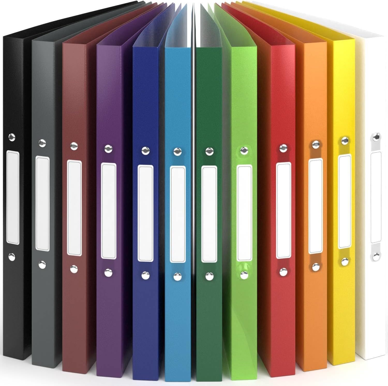 ACROPAQ - 12 classeurs à anneaux A4 – Avec 2 anneaux, avec étiquettes de dos, largeur de dos 2,5 cm, arc de couleurs, collection de couleurs naturelles – Classeur à anneaux, classeur A4 étroit,