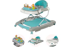 BRONEA® 4-in-1 Walker Baby Walker from 6 Months | Walker with Rocking Function and Play Panel with Music | Height Adjustable and Foldable | Walker with Quiet Wheels and Brakes