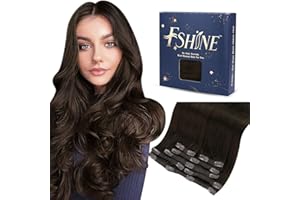 ‎FSHINE Fshine Extensions Echthaar Clip 55cm Dunkelstes Braun 120 Gramm Clip in Extensions Doppelt WeftRemy Extensions Clip in Echthaar Straight Hair 7 Stück Weihnachtsdeko #2