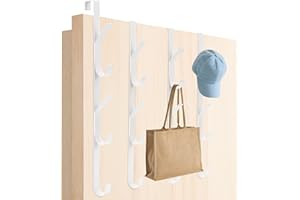 Tahbarshi Türhaken zum Einhängen, 4 Stück x 5 Haken Türgarderobe zum Einhängen, Clothes, Edelstahl Türhaken Innenseite, Platzsparende Kleiderhaken Tür, Flexible Garderobe Tür (Weiß, 1,7 cm)