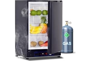 SMETA Nevera Trivalente, Nevera de Gas 12V 220V, 60L, Silenciosa 0dB, Nevera Pequeña Camping para Furgoneta Autocaravana Coche Hotel Habitación Oficina, Negro