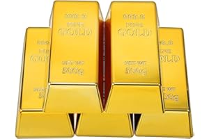 ZOSIGN Barra de Oro Falsa, Réplica de Lingote de Plástico, 5 Unidades, Tope para Puerta/Pisapapeles, Prop de Película, Regalo de Broma (500g)