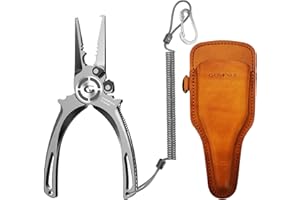 GOMEXUS Alicates de Pesca de Titanio con Cortador Lateral, cordón y Funda de Cuero, sacaanzuelos antioxidante, Resistentes al Agua Salada, para Pesca Vertical