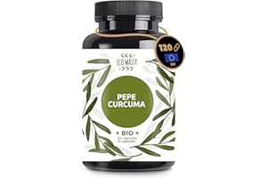 ECO WASSY Curcuma e Pepe Nero | 120 capsule. Antinfiammatorio e antiossidante naturale. Alta concentrazione, ingredienti BIO (curcumina+piperina), naturali, senza additivi, dose massima. 1425 mg