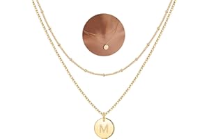 TINGN Buchstaben Kette Damen Mädchen - 14 Karat Vergoldet Ketten Doppelter Seite Gravierter Ketten Damen Mädchen Buchstaben Kette Layering Halsketten Frauen Schmuck Weihnachtsgeschenke für Kinder