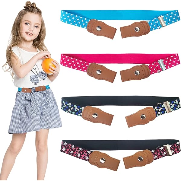 Lot De 4 Ceintures Élastiques Enfants Fille - Sans Boucle, Motif Cœur, 55 Cm, Réglables