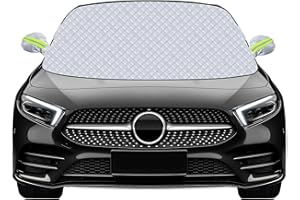 Mengine Osłona przedniej szyby samochodu, ochrona przed śniegiem, promieniowaniem UV, lodem, z 9 ukrytymi magnesami i osłoną lusterka bocznego (Czarny, 148 x 120 cm)