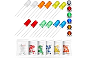 CHANZON 60 piezas (6 colores x 10 piezas) Paquete surtido de luces de diodo LED de 5mm (lente redonda difusa DC 3V 20mA) Componentes electrónicos de colores variados, piezas de diodos emisores de luz