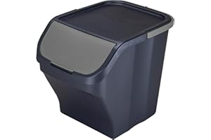 Poubelle de Tri Sélectif 25L - Plastique Recyclé – Empilable - Poignée – Couvercle Gris Silver Amovible – 40x30x34 cm – Fabriqué en Italie - M home by Mazzei Mondex