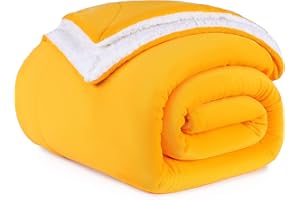PanxHome Sherpa Fleece Blanket 200x230 cm, Super Skin Friendly Cozy Milk Velvet Blanket, 520GSM Thick Blanket, Fluffy Throw Blanket for Bed King Size, Sofa Throw, Wool Blanket, Goose Yellow