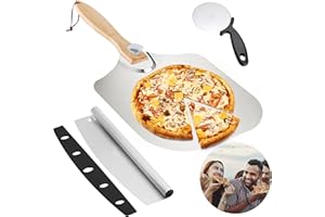 Aslanka Juego de preparación de pizza, espátula de pizza plegable de aluminio con cortador de pizza y cortador de pizza, accesorios de horno para hornear masa de pizza casera