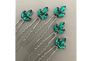 Chargances 5pcs Green Crystal Hair Pins Wedding Bridal Hair Piece Prom Delicate Hair Accessories Bohemia Handmade Jewelry (Green)