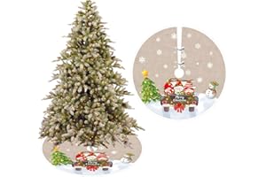 GEEKEO Falda de Arbol de Navidad 90cm Manta Alfombra, Decoración con Papá Noel y Patrón Muñeco de Nieve para Base